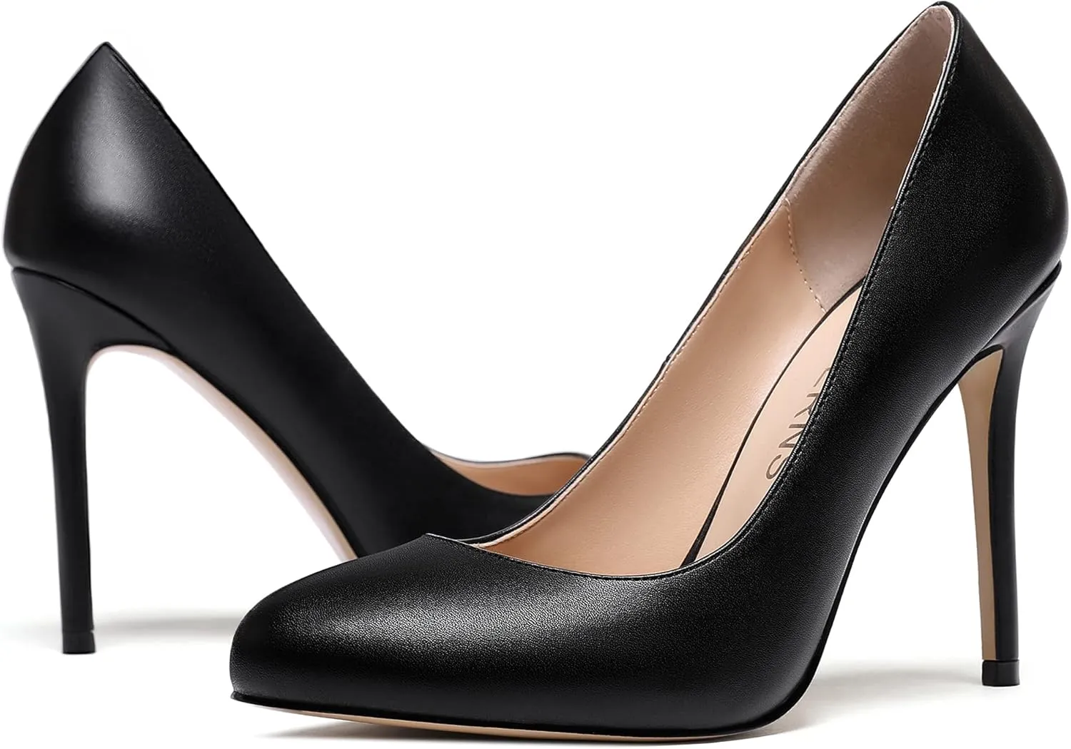 WAYDERNS Women's Slip On Solid Round Toe Stiletto High Heel Pumps Shoes 4 Inch