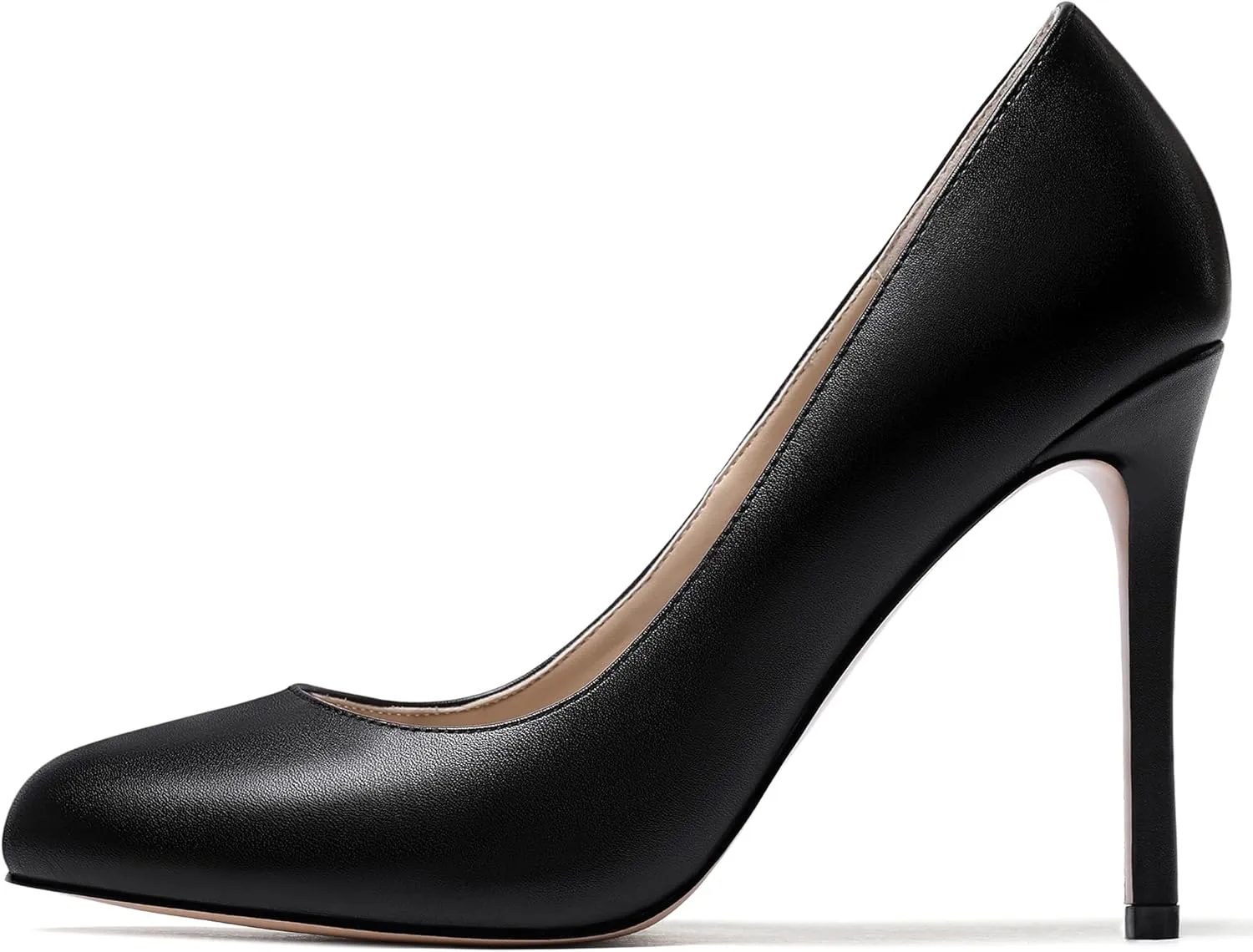 WAYDERNS Women's Slip On Solid Round Toe Stiletto High Heel Pumps Shoes 4 Inch