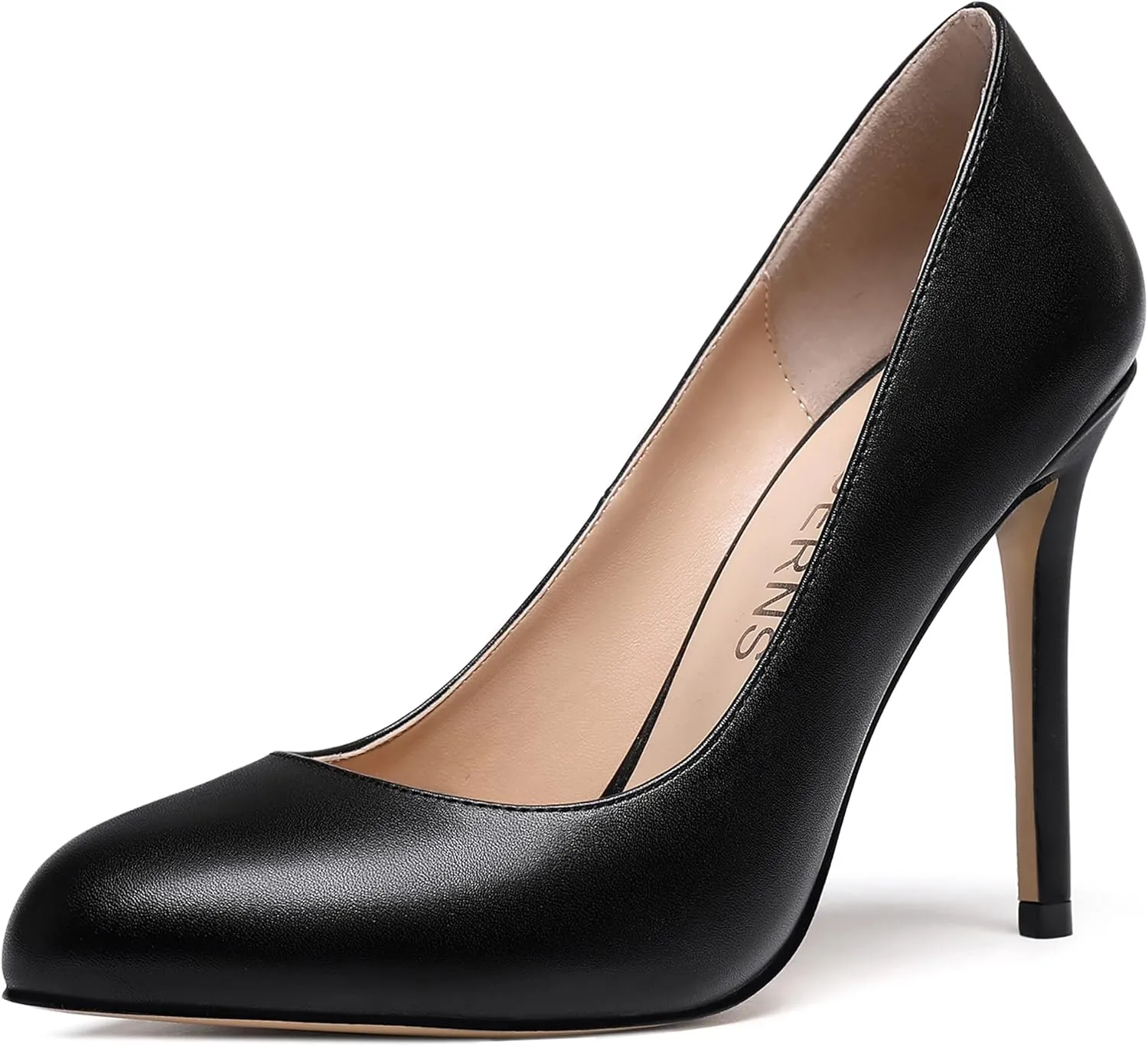 WAYDERNS Women's Slip On Solid Round Toe Stiletto High Heel Pumps Shoes 4 Inch