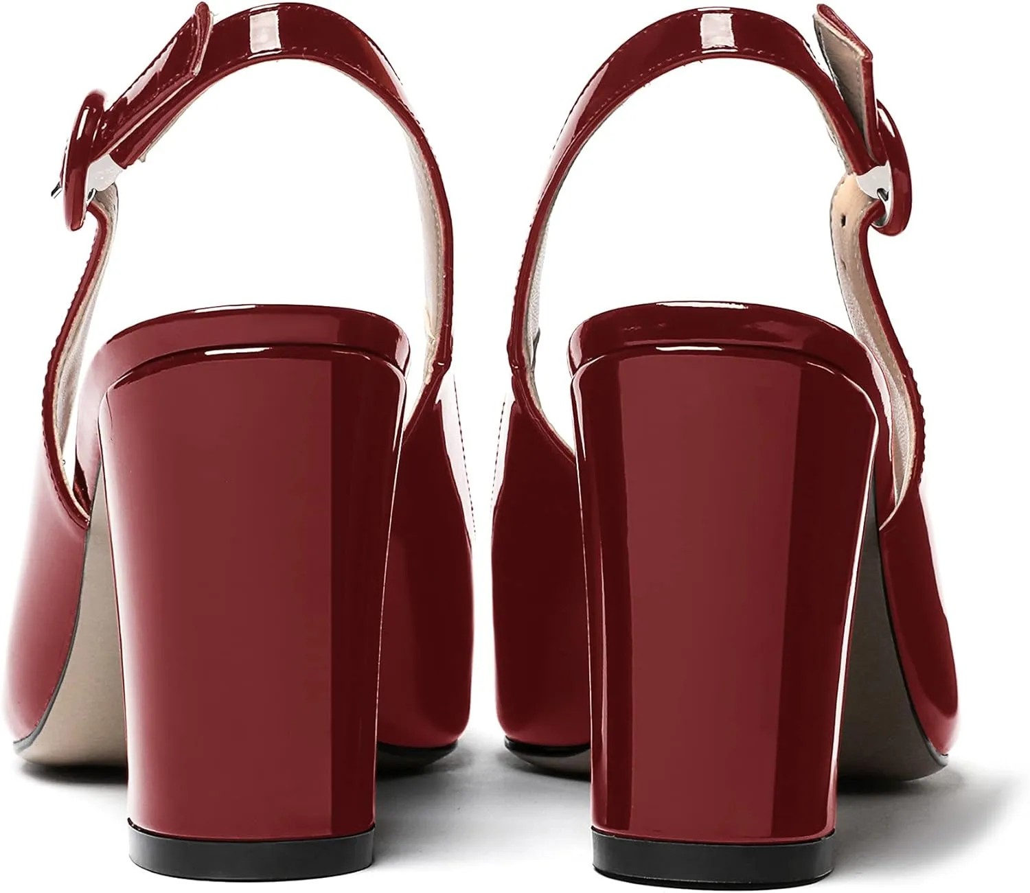 WAYDERNS Women's Thick Patent Solid Pointed Toe Slingback Buckle Ankle Strap Block High Heel Pumps Shoes 3 Inch