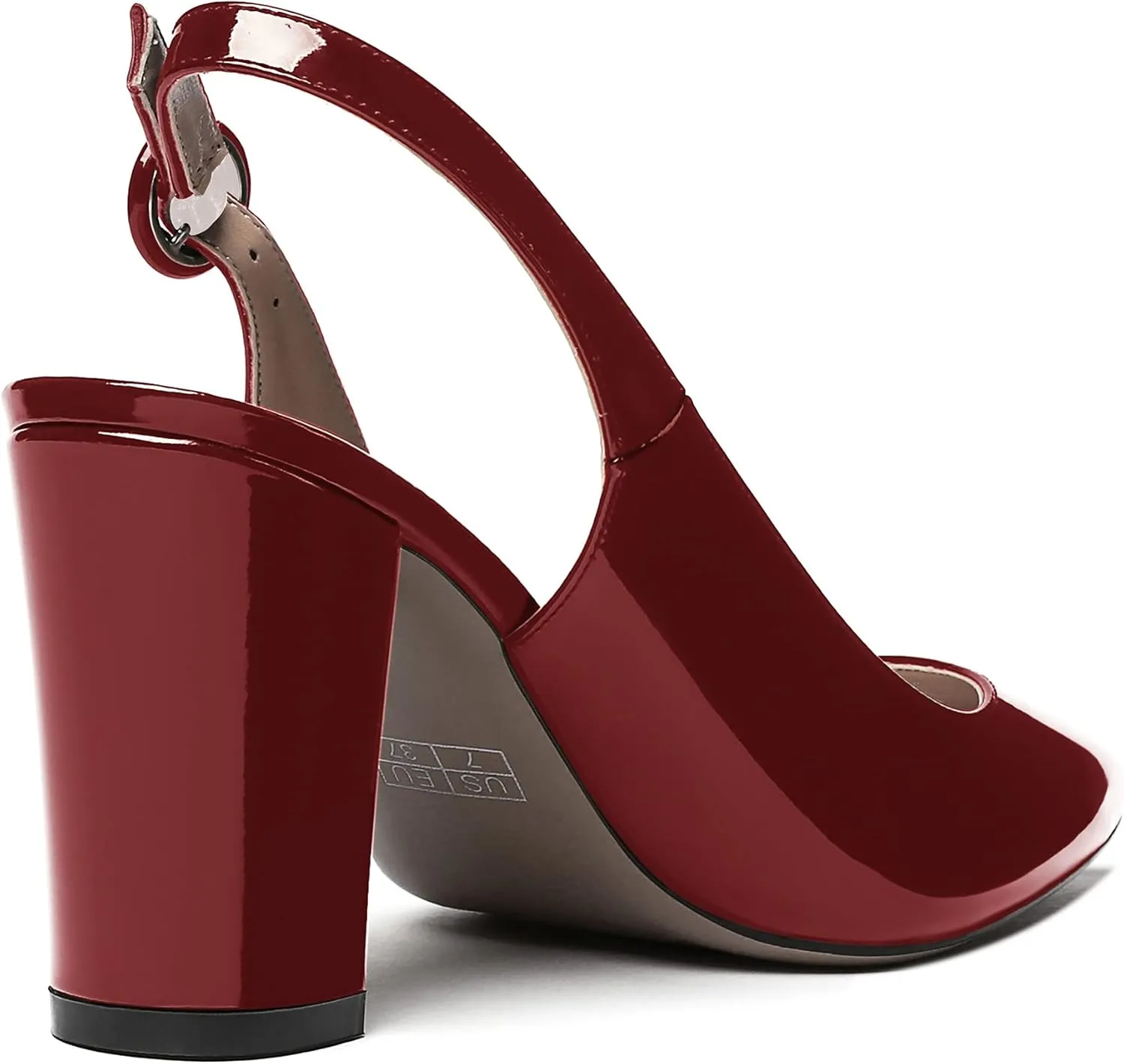 WAYDERNS Women's Thick Patent Solid Pointed Toe Slingback Buckle Ankle Strap Block High Heel Pumps Shoes 3 Inch
