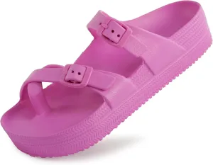 Weweya Womens Sandal with Arch Support - Adjustable Buckle Straps Beach Slides - Summer Lightweight Flip Flops Sandals