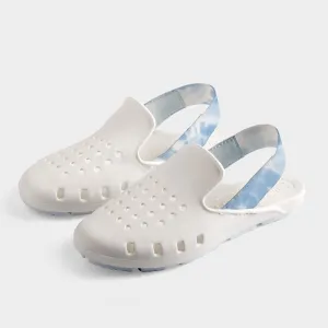 WHITE, BLUE TIE-DYE MULE SLINGERS <br><span style="font-size: 8px; font-weight: normal;"> White Slides Sandals Closed Toe Kids, Toddlers,  Girls Water Shoes Summer 2024