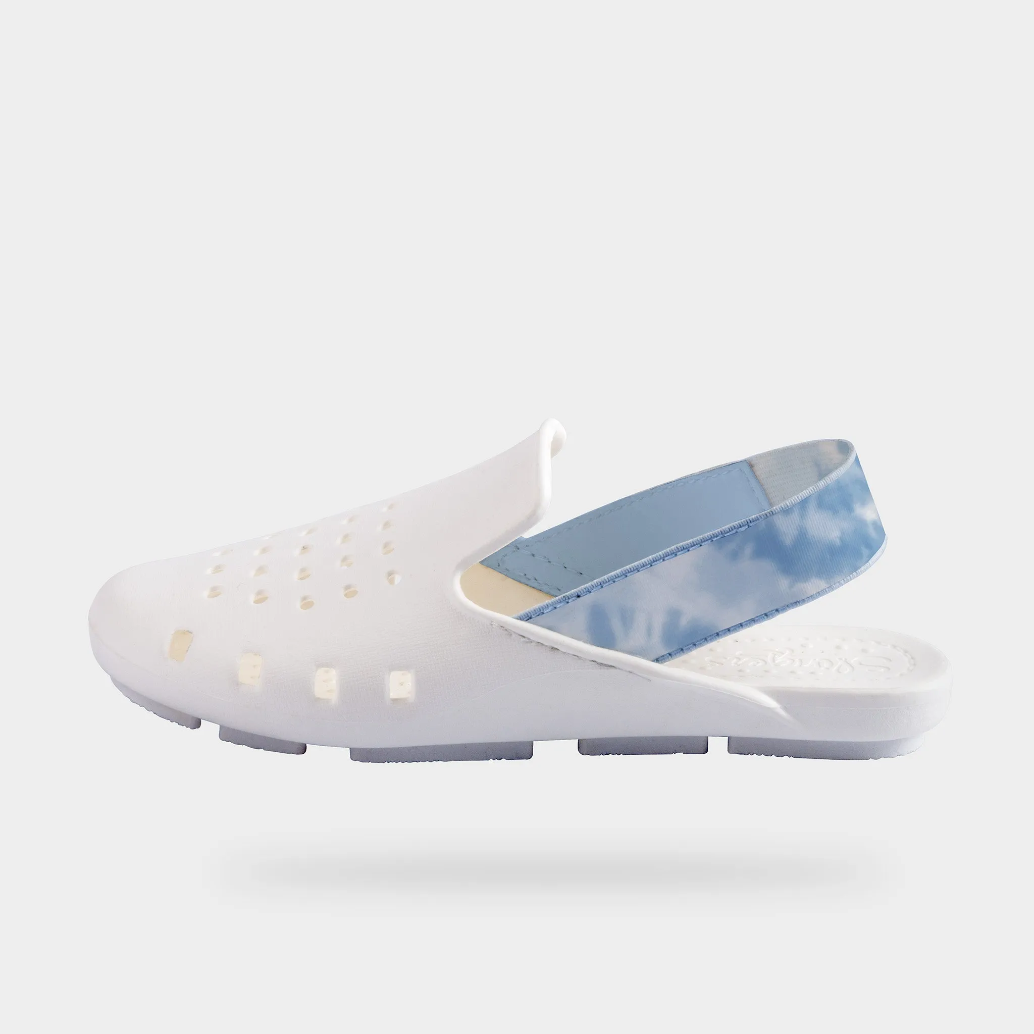 WHITE, BLUE TIE-DYE MULE SLINGERS <br><span style="font-size: 8px; font-weight: normal;"> White Slides Sandals Closed Toe Kids, Toddlers,  Girls Water Shoes Summer 2024