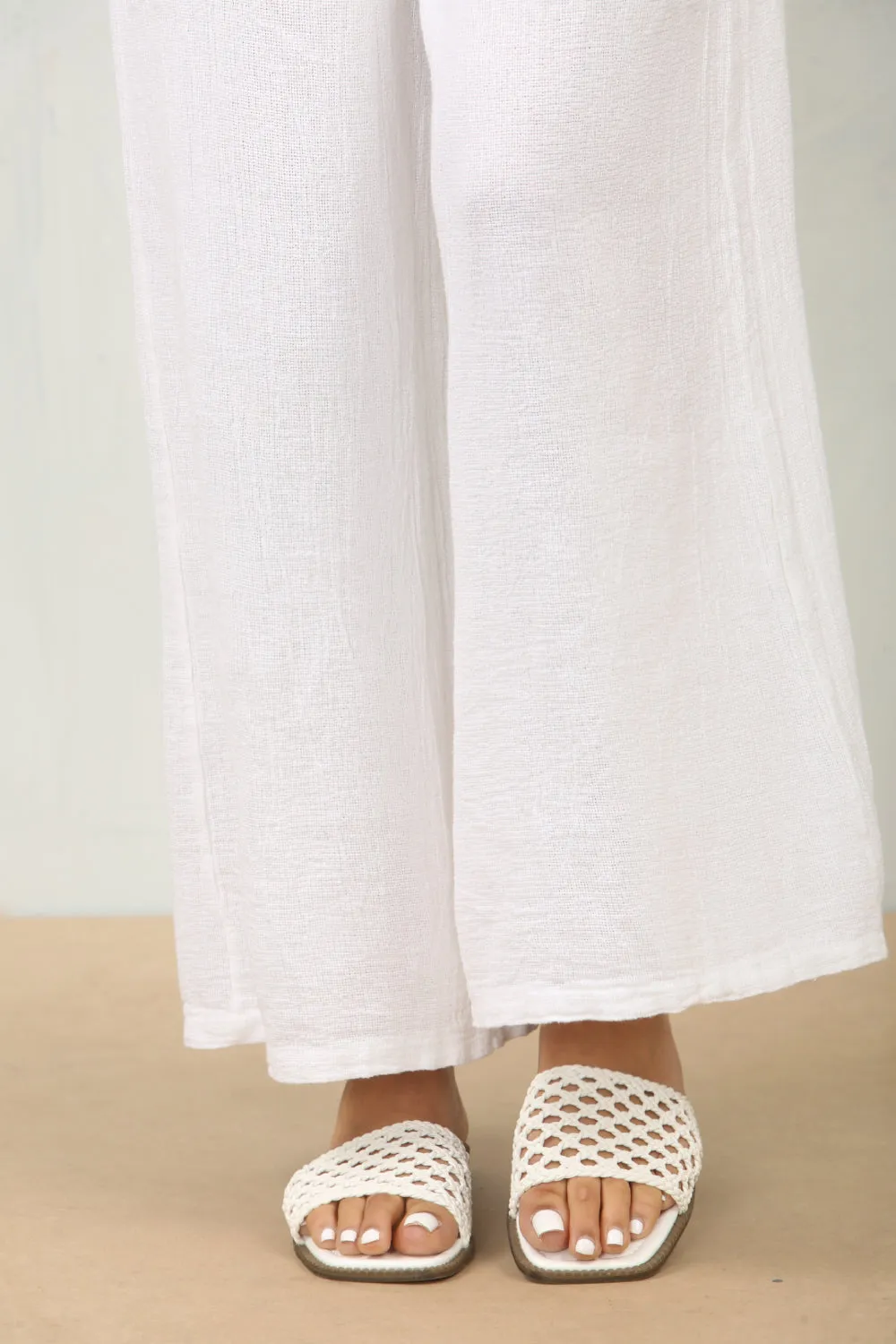 White Mesh Detailed Strap Flat Sandals