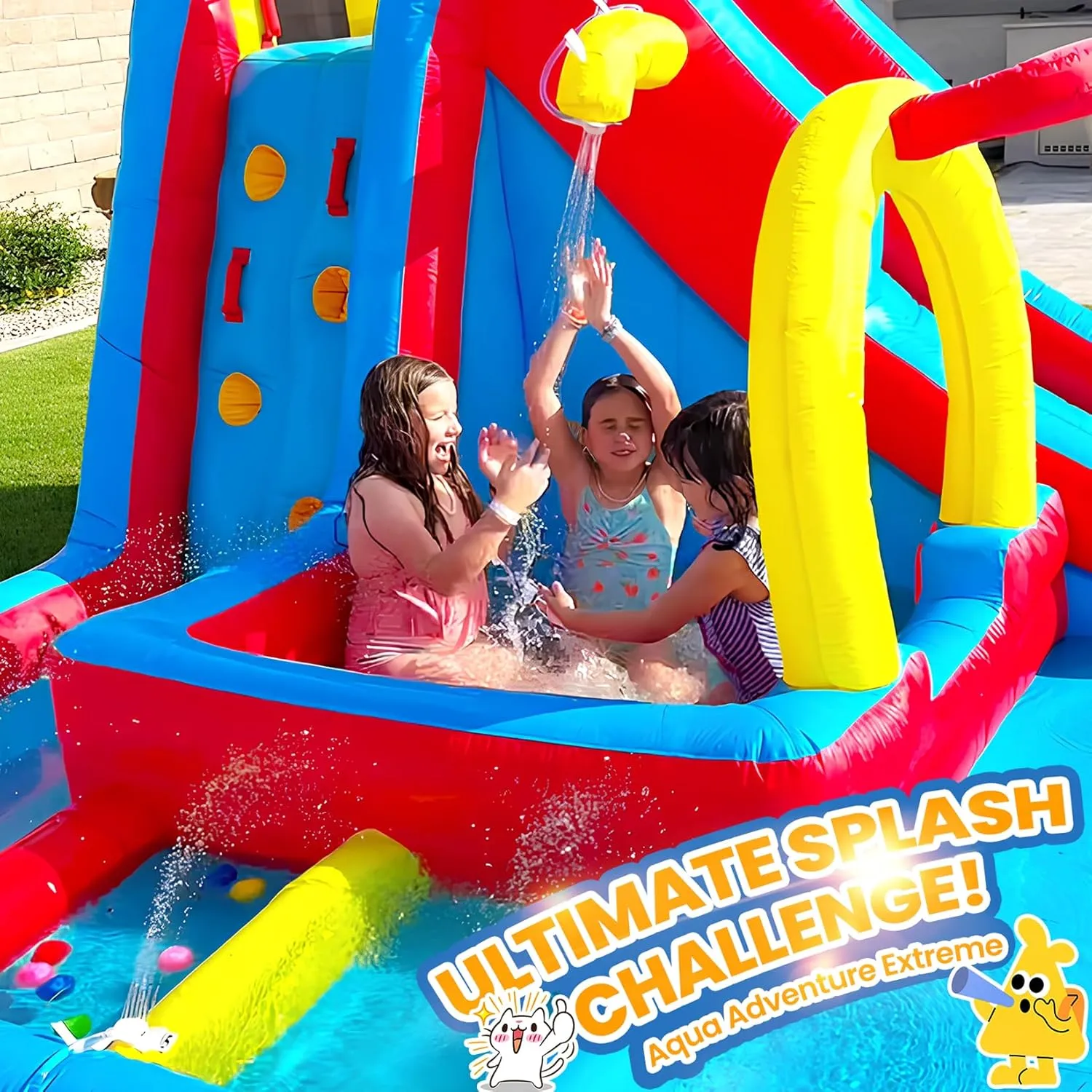 Whubefy Inflatable Water Slide Obstacle Course for Kids Backyard Blow Up Water Park with 3 Interactive Aqua Hurdles, Deep Pool with Sprinkler, Long Slide Large Splash Pool, Arch with Basketball Hoop