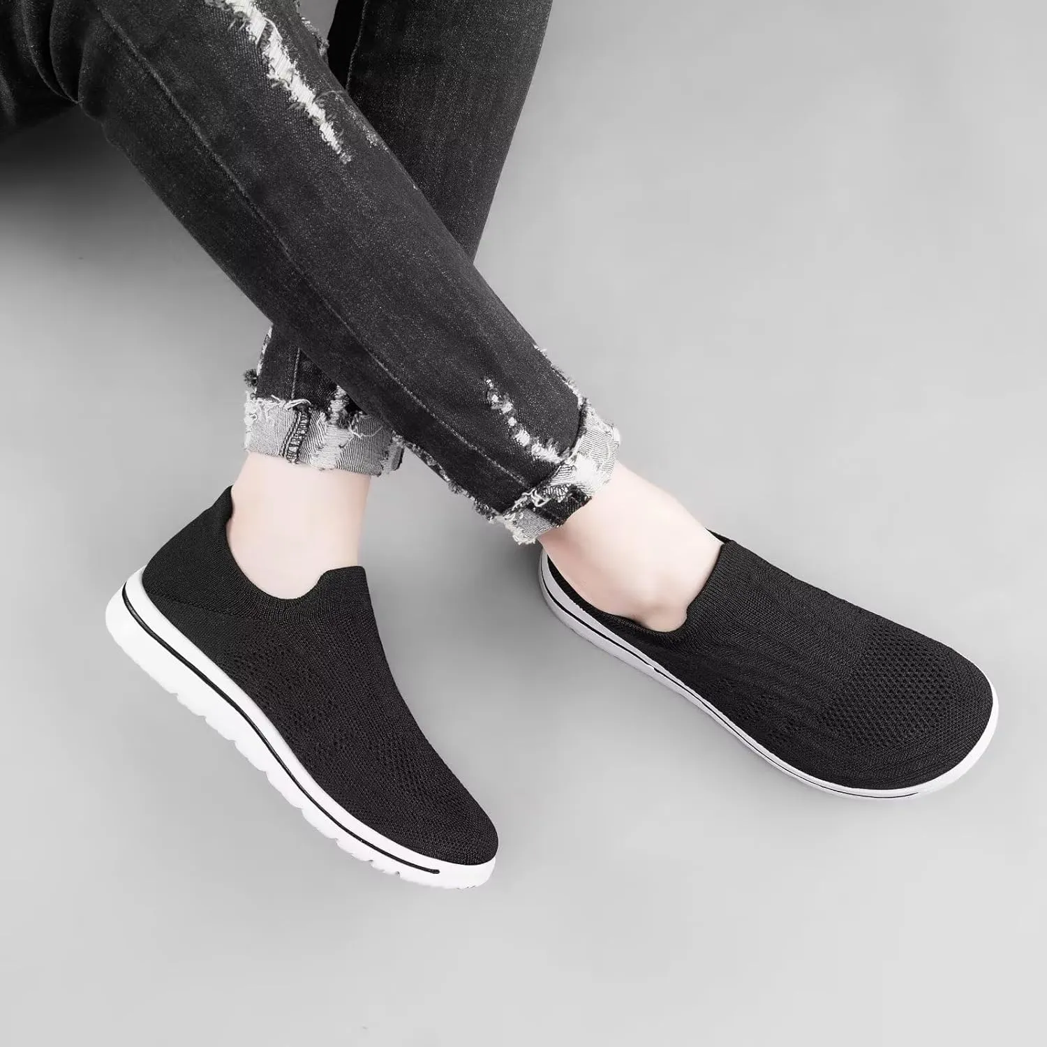 Wide Toe Shoes Men Barefoot Sock Sneakers Flat Mesh Pull-on Lightweight Breathable Casual Comfortable