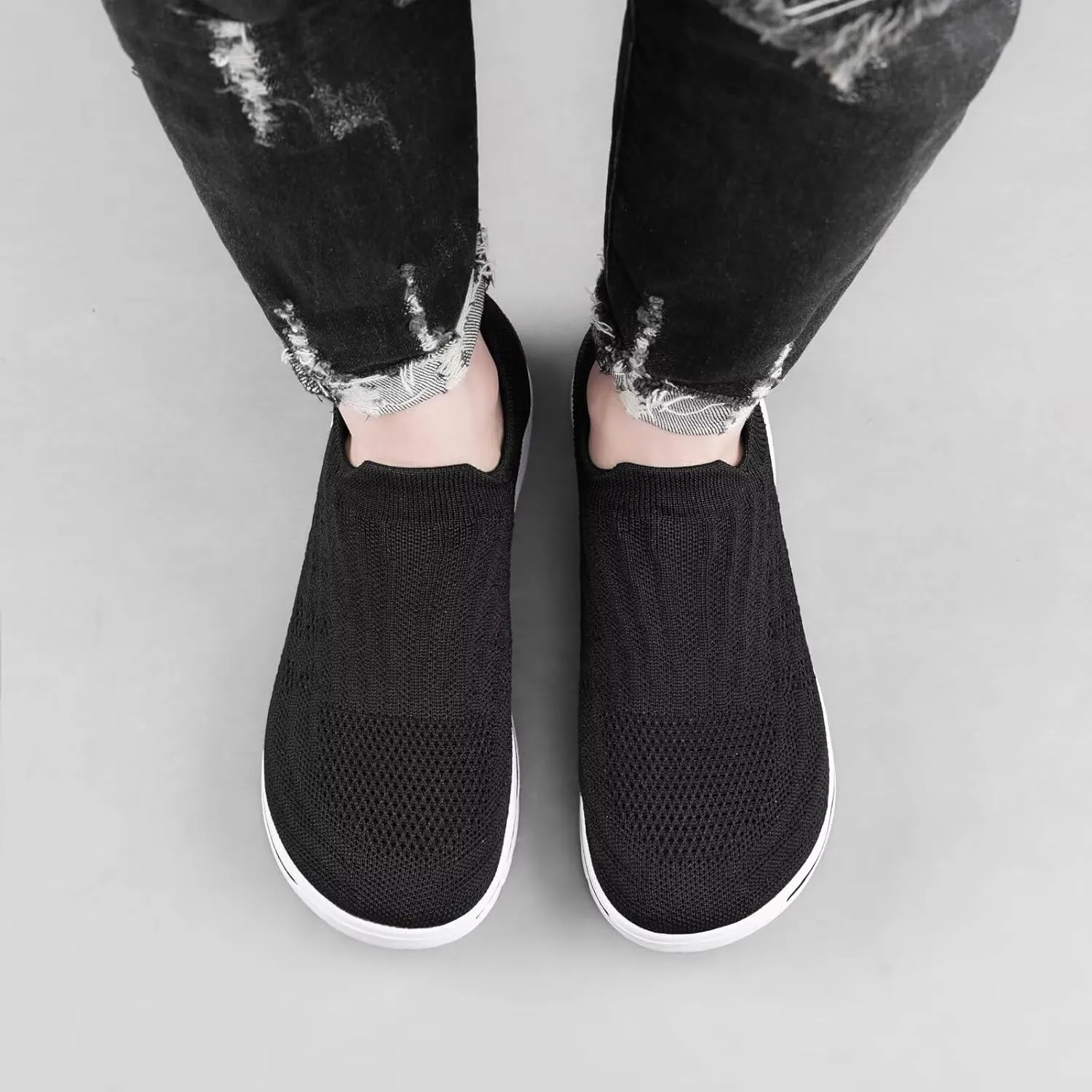 Wide Toe Shoes Men Barefoot Sock Sneakers Flat Mesh Pull-on Lightweight Breathable Casual Comfortable