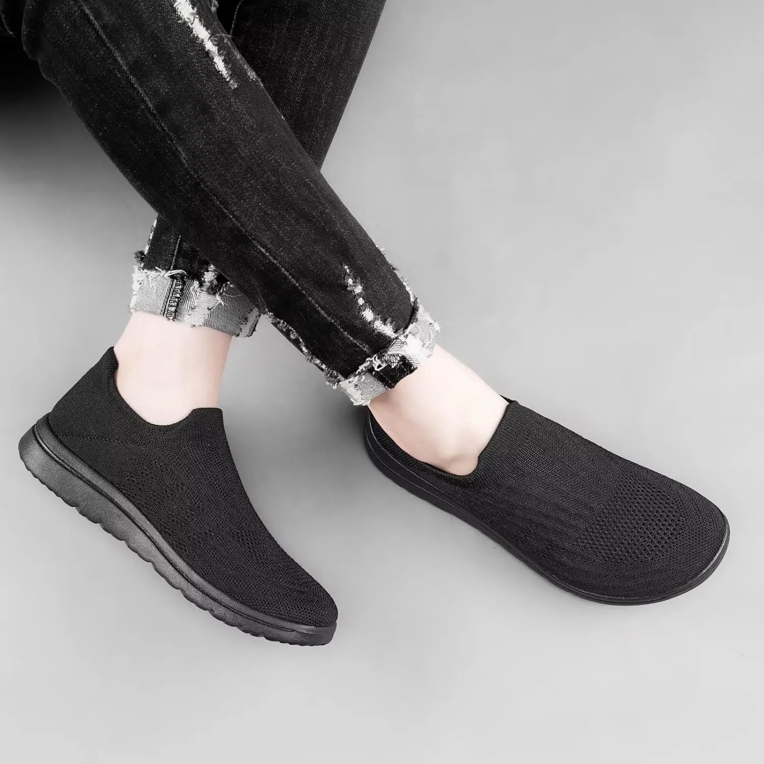 Wide Toe Shoes Women Barefoot Sneakers Mesh Flat Casual Pull-on Lightweight Breathable Comfortable