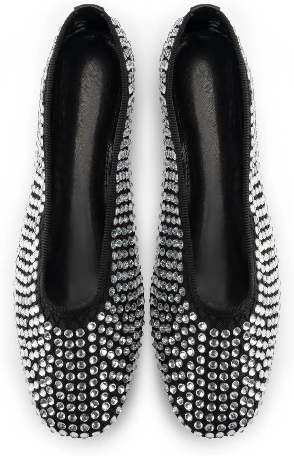 WIRALOMI Rhinestone Ballet Flats for Women Sparkly Ballerina Flats Comfortable Mesh Glitter Party Wedding Dress Shoes
