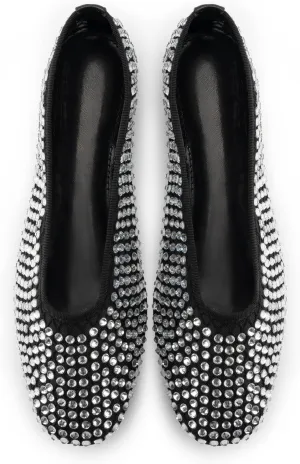 WIRALOMI Rhinestone Ballet Flats for Women Sparkly Ballerina Flats Comfortable Mesh Glitter Party Wedding Dress Shoes