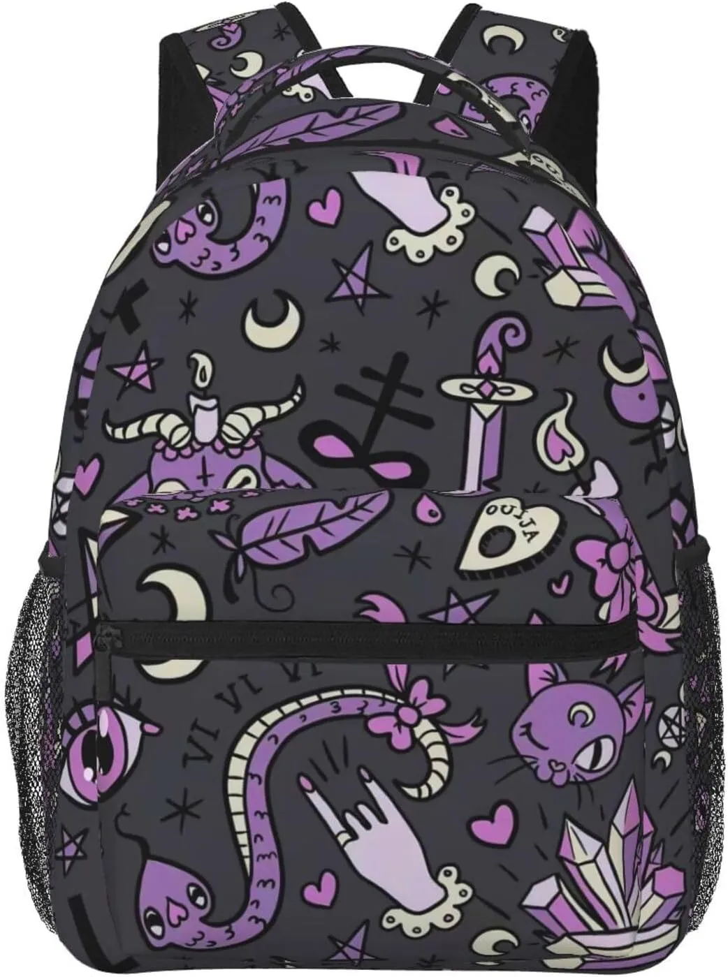 Witchy Goth Spooky Gray Purple Backpack For School Laptop Bags Bookbag Big Casual Daypack For Student Girls Boys Kids Teens Travel Sports Work