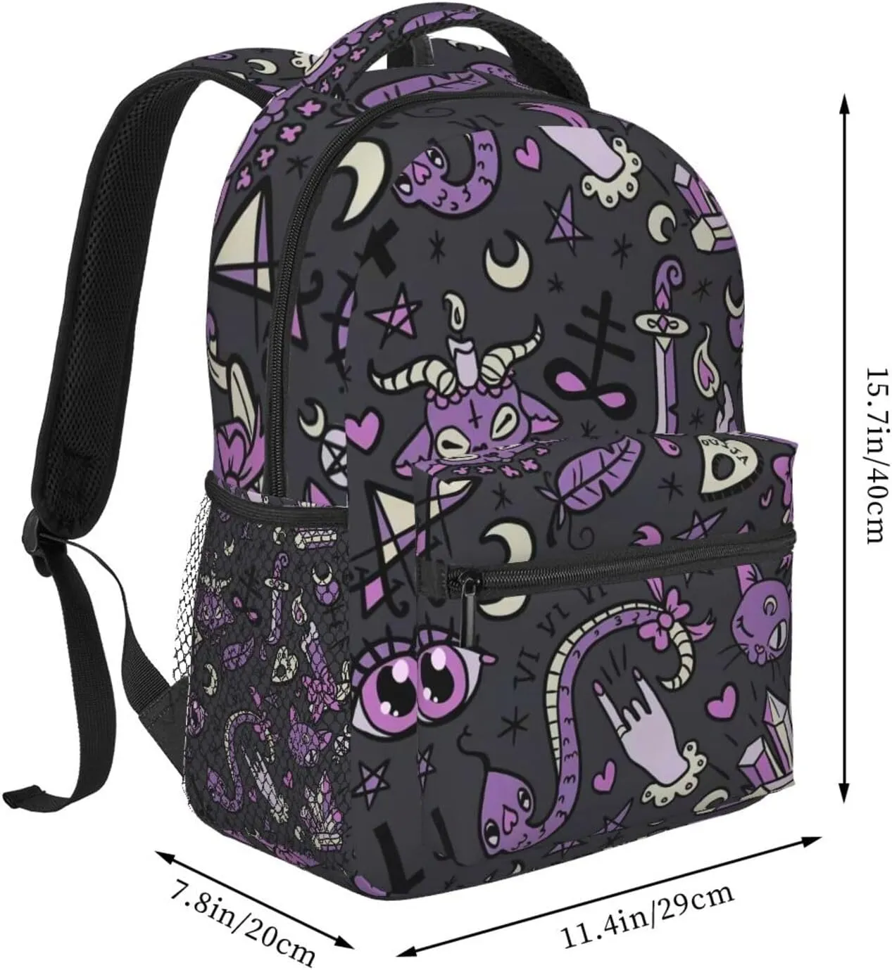 Witchy Goth Spooky Gray Purple Backpack For School Laptop Bags Bookbag Big Casual Daypack For Student Girls Boys Kids Teens Travel Sports Work