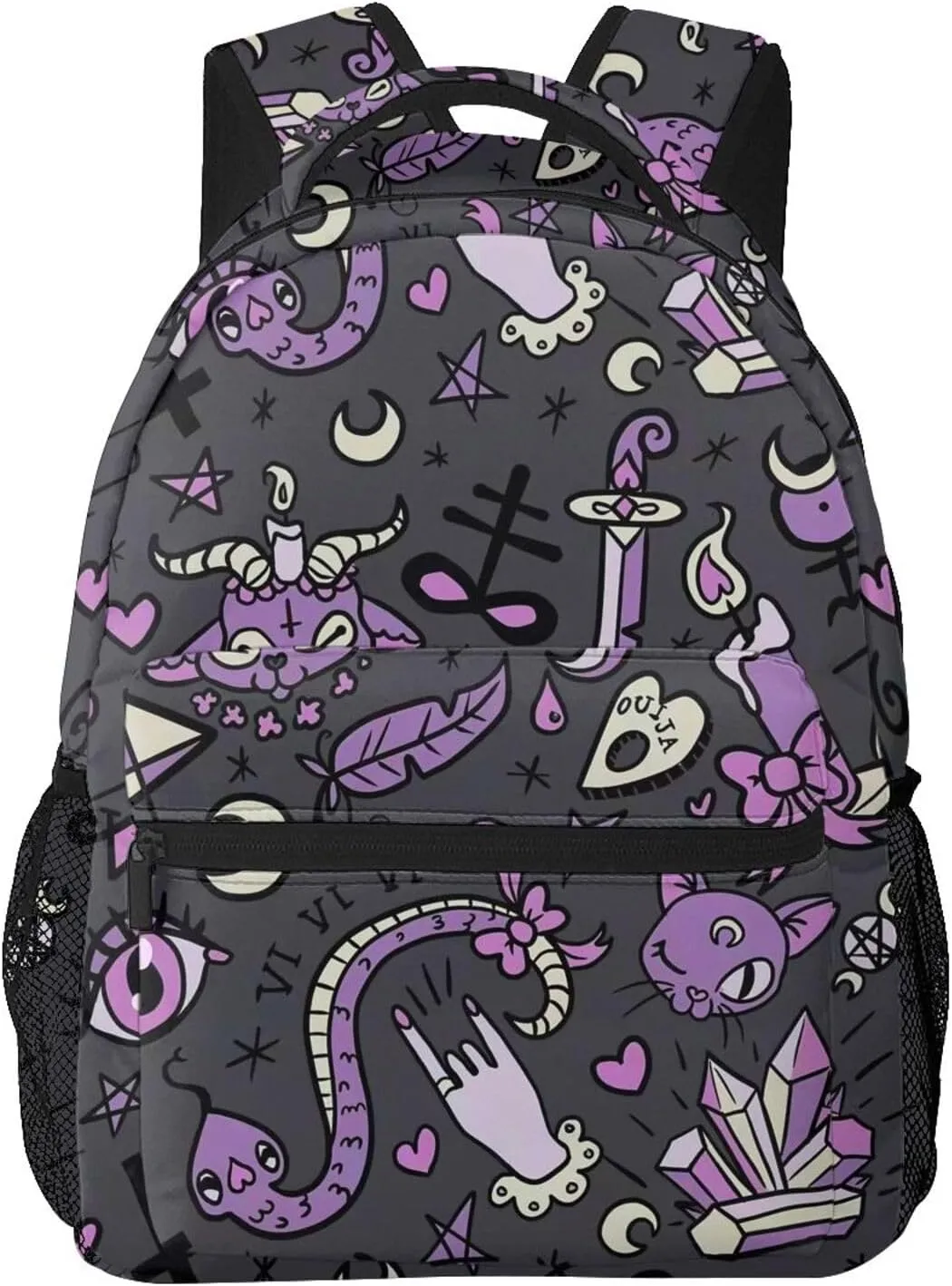 Witchy Goth Spooky Gray Purple Backpack For School Laptop Bags Bookbag Big Casual Daypack For Student Girls Boys Kids Teens Travel Sports Work