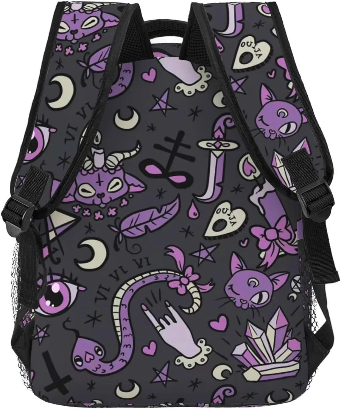 Witchy Goth Spooky Gray Purple Backpack For School Laptop Bags Bookbag Big Casual Daypack For Student Girls Boys Kids Teens Travel Sports Work