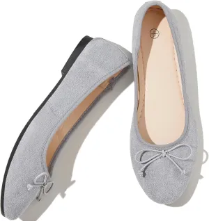 Witwatia Women's Flat Dress Shoes Comfortable Black Ballet Shoes Casual Slip On Dress Shoes Suede Round Toe Flats with Bow