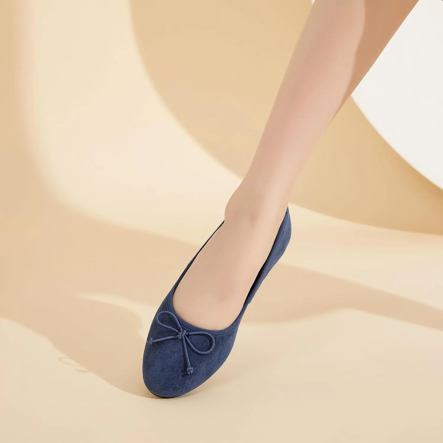 Witwatia Women's Flat Dress Shoes Comfortable Black Ballet Shoes Casual Slip On Dress Shoes Suede Round Toe Flats with Bow