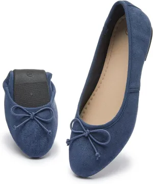 Witwatia Women's Flat Dress Shoes Comfortable Black Ballet Shoes Casual Slip On Dress Shoes Suede Round Toe Flats with Bow