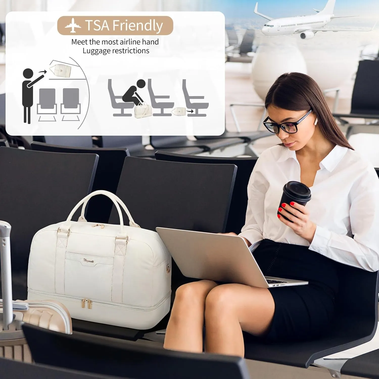 Wogarl Weekender Bag for Women Men Large Overnight Bag Travel Duffel Bag with Shoe Compartment Toiletry Satchel Bag Carry On Bag Fit 21" Laptop
