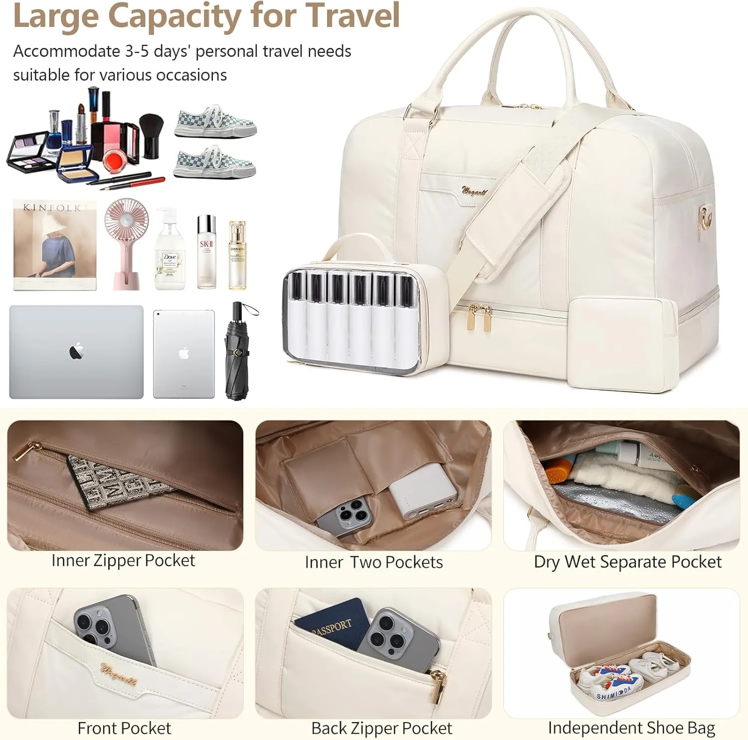 Wogarl Weekender Bag for Women Men Large Overnight Bag Travel Duffel Bag with Shoe Compartment Toiletry Satchel Bag Carry On Bag Fit 21" Laptop