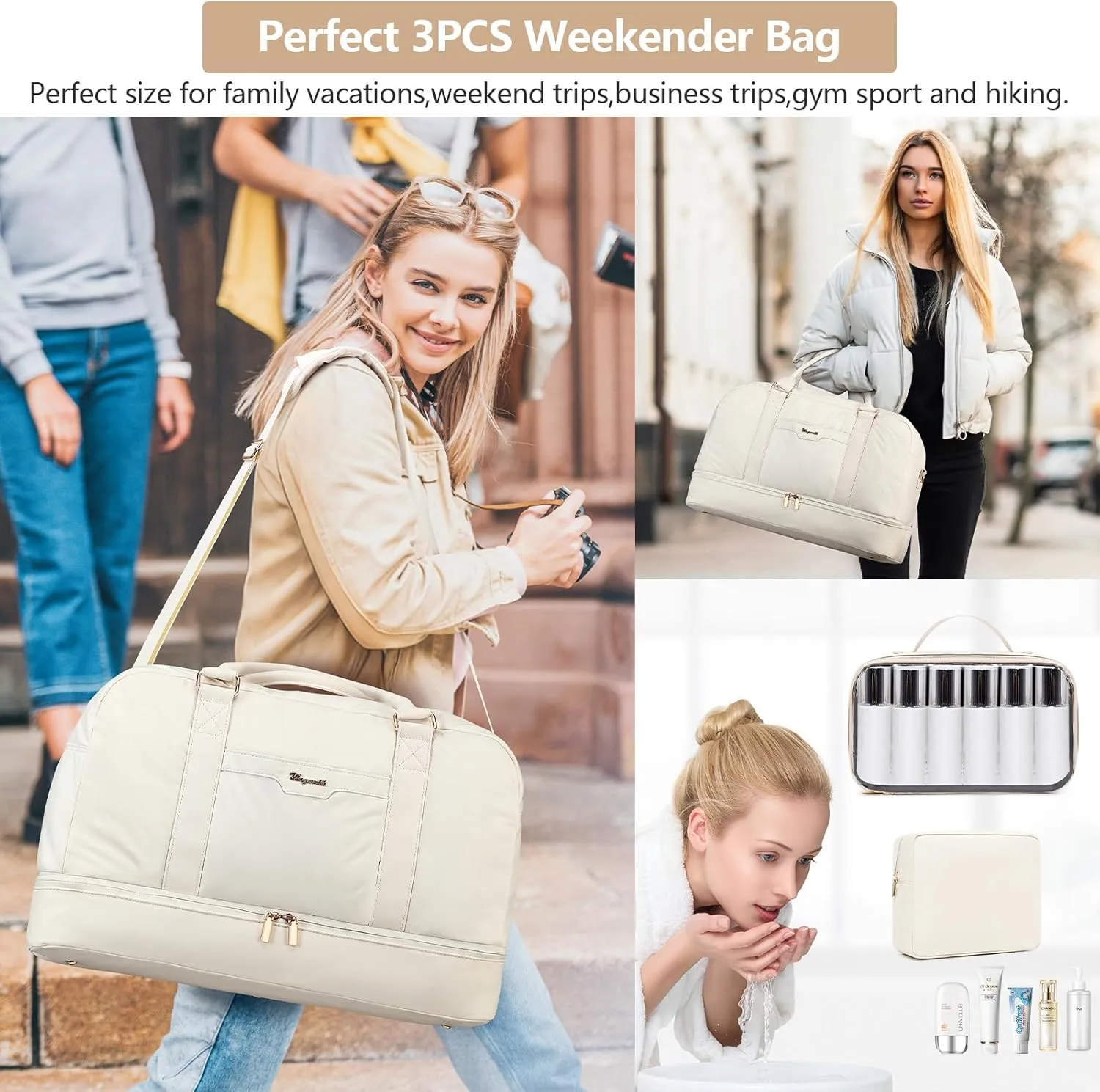 Wogarl Weekender Bag for Women Men Large Overnight Bag Travel Duffel Bag with Shoe Compartment Toiletry Satchel Bag Carry On Bag Fit 21" Laptop