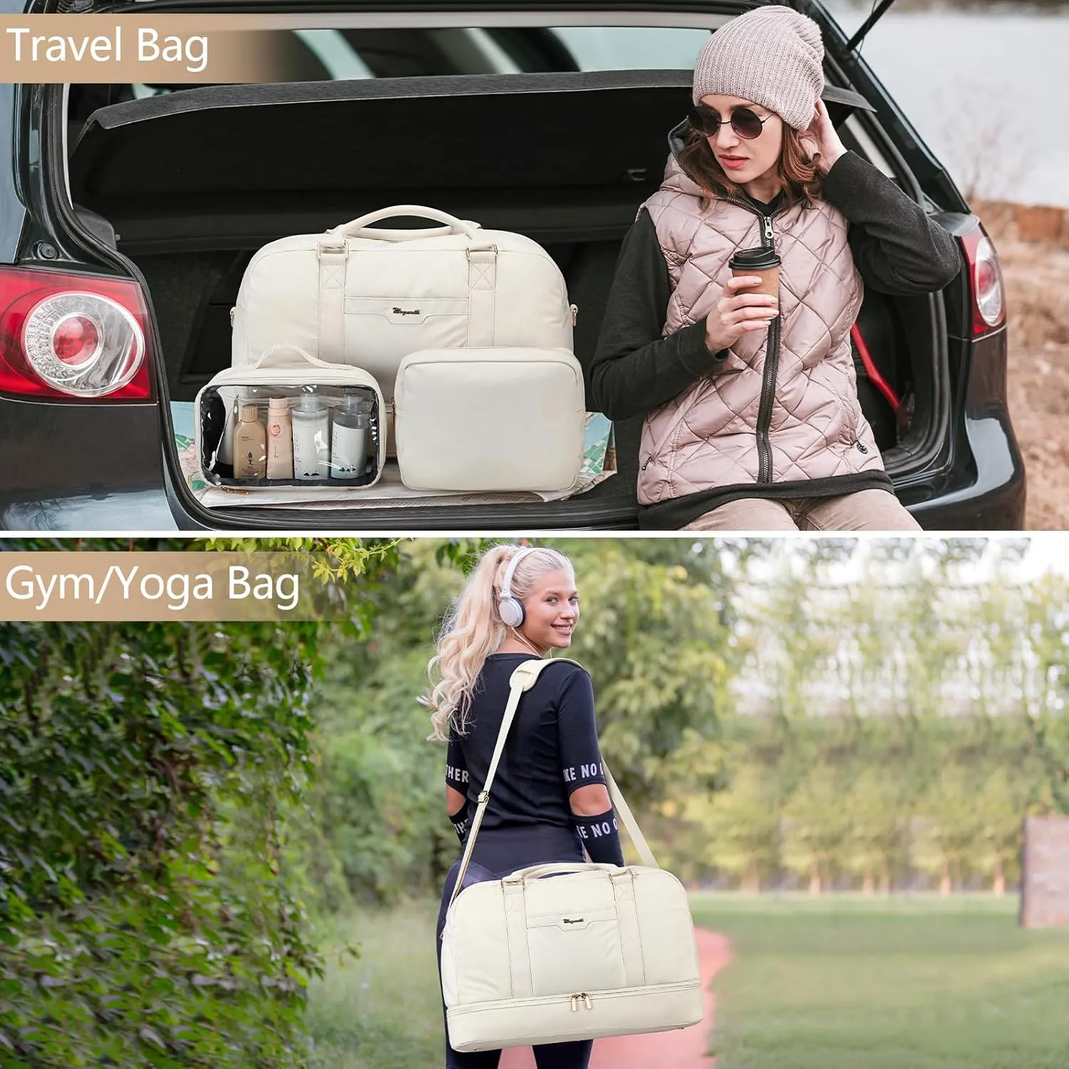 Wogarl Weekender Bag for Women Men Large Overnight Bag Travel Duffel Bag with Shoe Compartment Toiletry Satchel Bag Carry On Bag Fit 21" Laptop