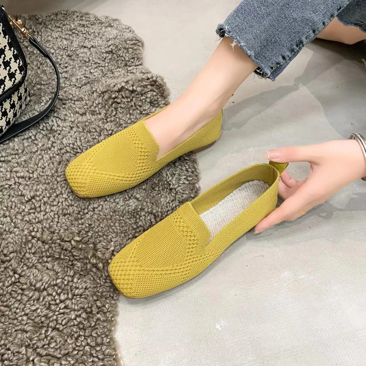 Women Comfortable Arch Support Non-Slip Flat Shoes 2024 Summer Square Breathable Orthopedic Walking Shoes Low Top Casual Slip On Sneaker