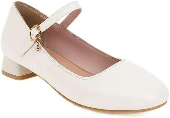Women Elegant Mary Jane Pumps Square Toe Low Block Heels for Office College