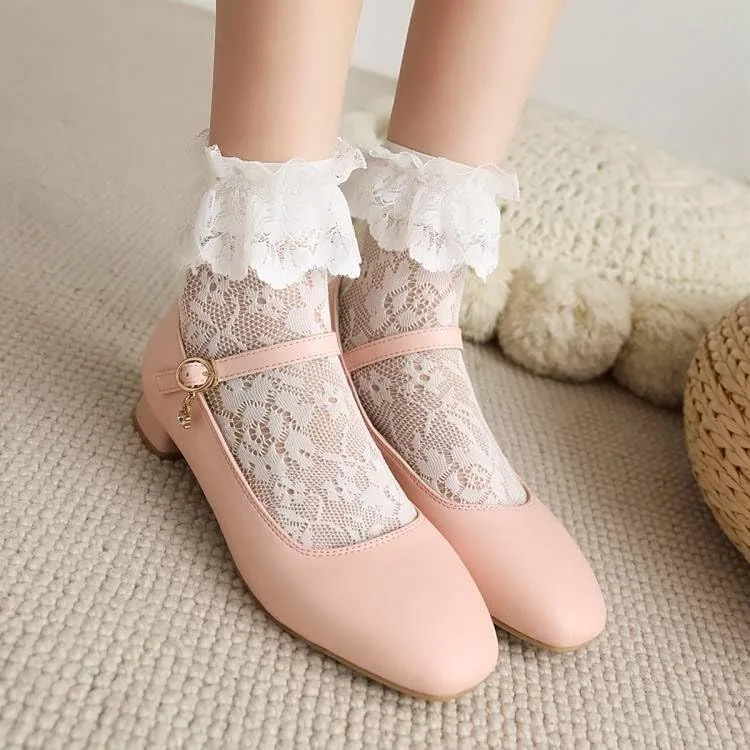 Women Elegant Mary Jane Pumps Square Toe Low Block Heels for Office College