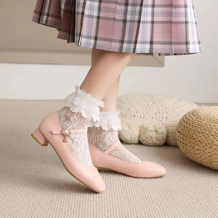 Women Elegant Mary Jane Pumps Square Toe Low Block Heels for Office College