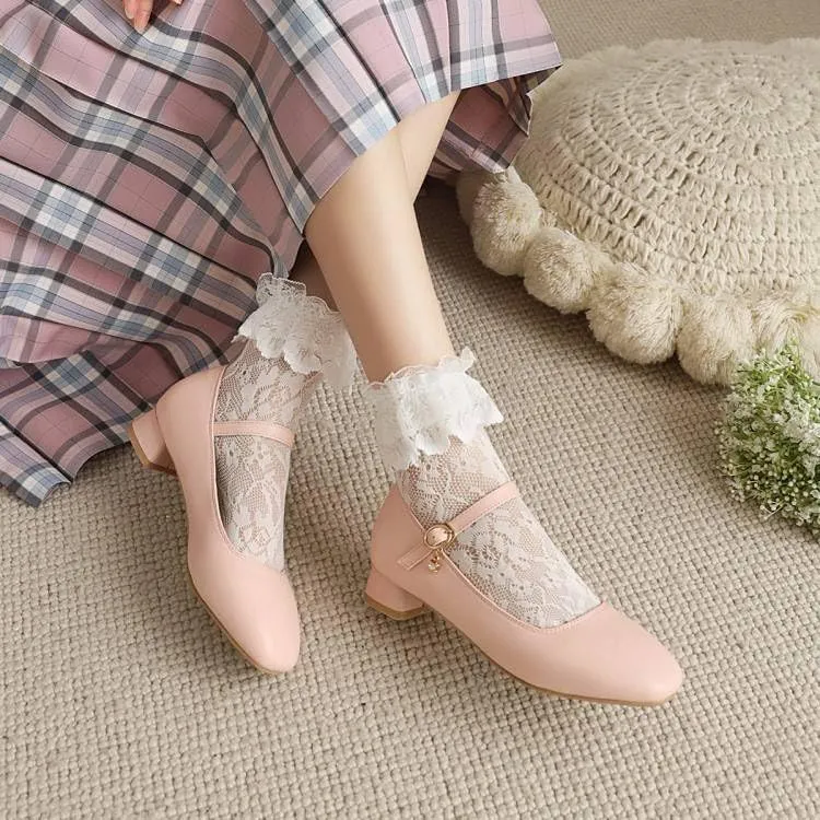 Women Elegant Mary Jane Pumps Square Toe Low Block Heels for Office College