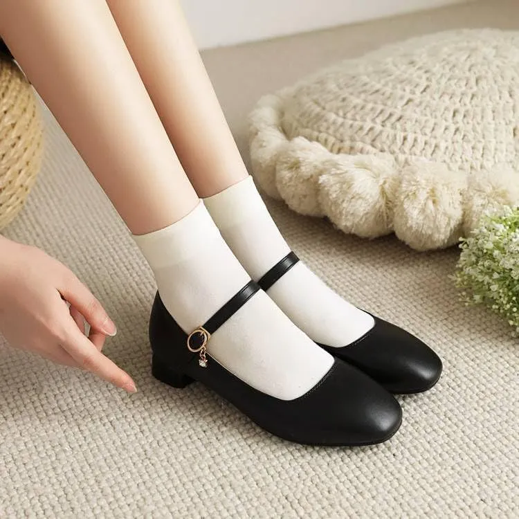 Women Elegant Mary Jane Pumps Square Toe Low Block Heels for Office College