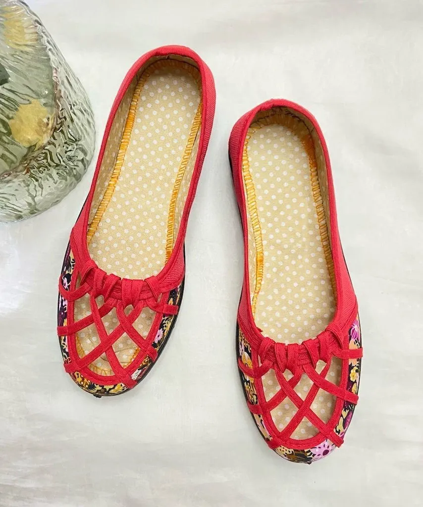 Women Green Comfortable Splicing Flat Shoes Hollow Out