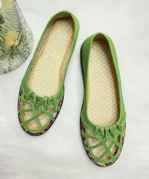 Women Green Comfortable Splicing Flat Shoes Hollow Out