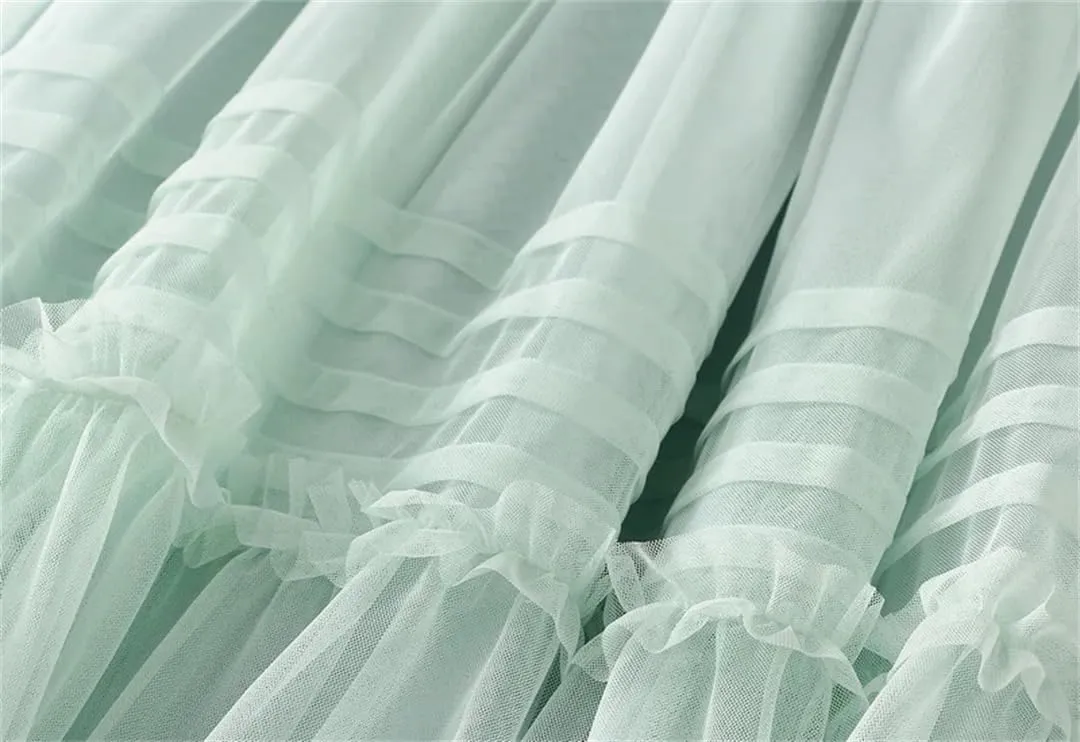 Women High Waist Loos A-Line Tulle Skirts Summer Solid Color Mesh Midi Long Skirt