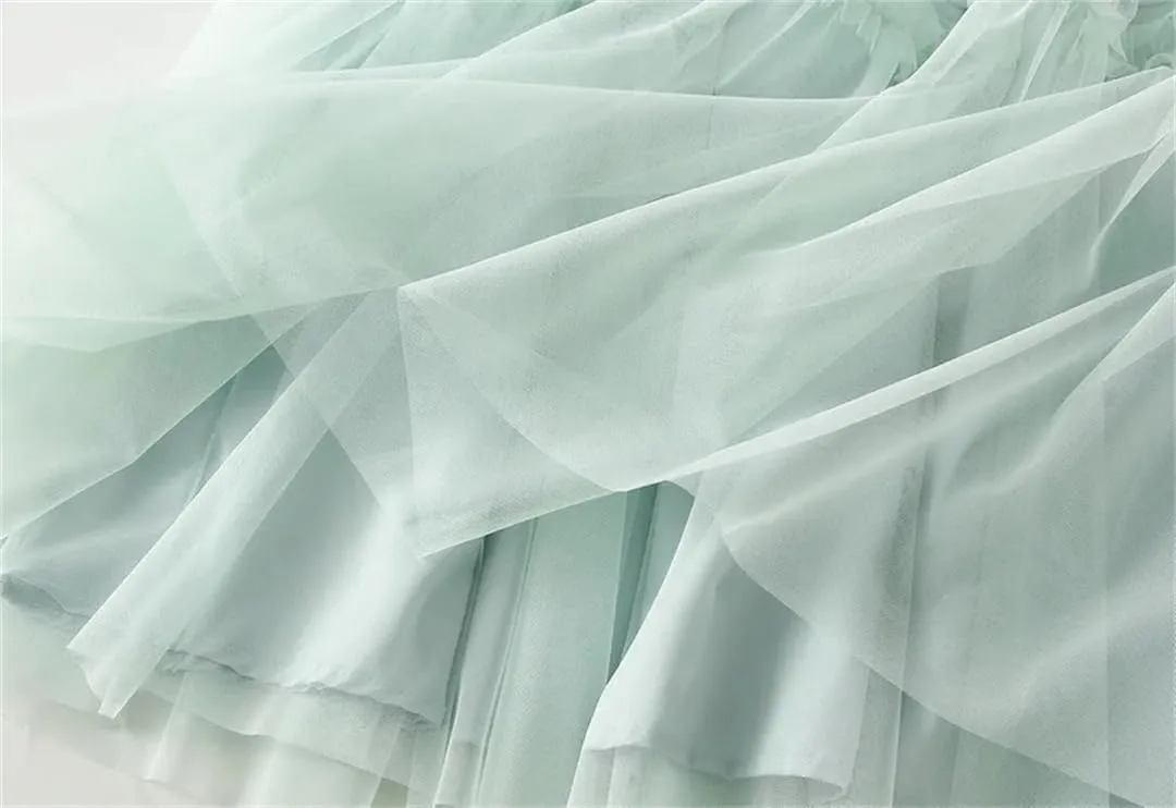 Women High Waist Loos A-Line Tulle Skirts Summer Solid Color Mesh Midi Long Skirt