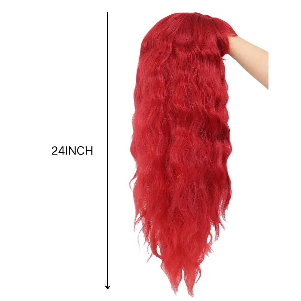 Women Long Red Curly Wavy Wigs with Bangs Natural Looking Wig Heat Resistantant Cosplay Halloween Hair Wigs Daily Use