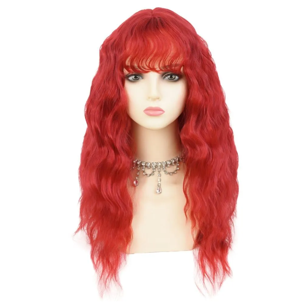 Women Long Red Curly Wavy Wigs with Bangs Natural Looking Wig Heat Resistantant Cosplay Halloween Hair Wigs Daily Use