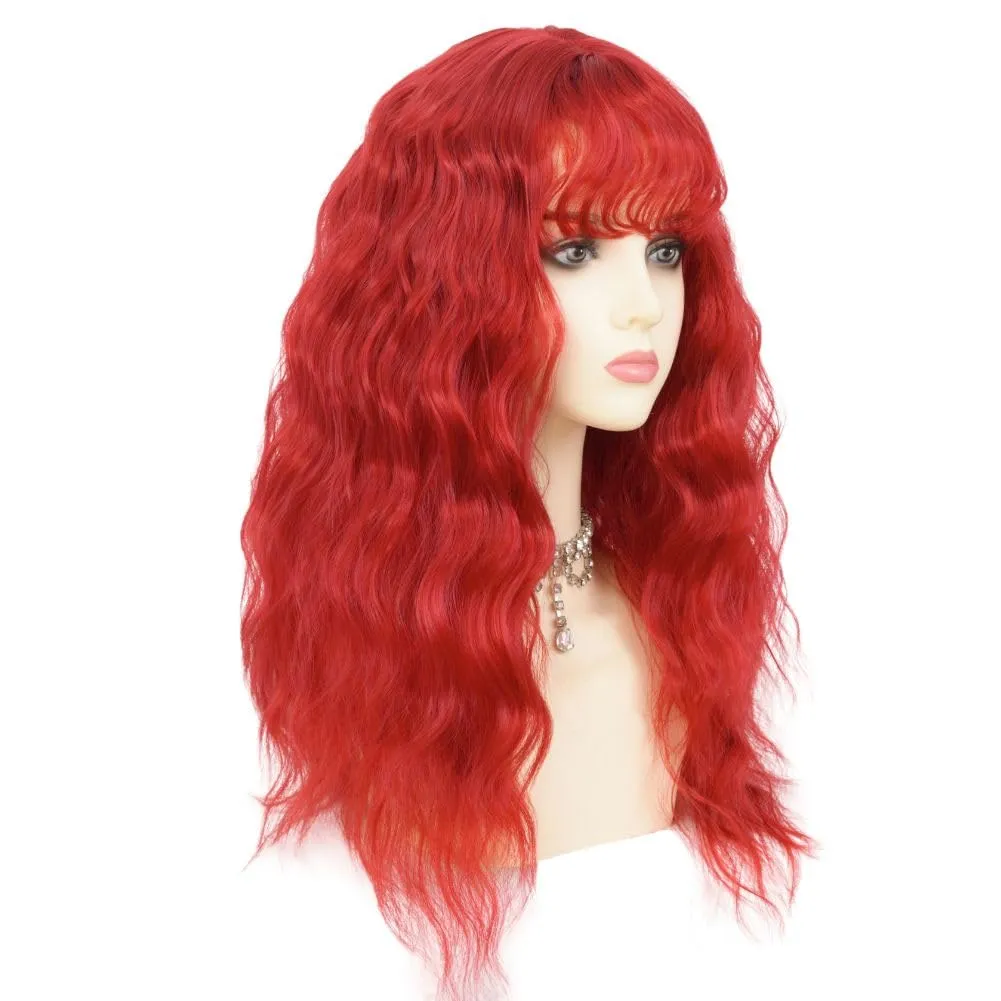 Women Long Red Curly Wavy Wigs with Bangs Natural Looking Wig Heat Resistantant Cosplay Halloween Hair Wigs Daily Use