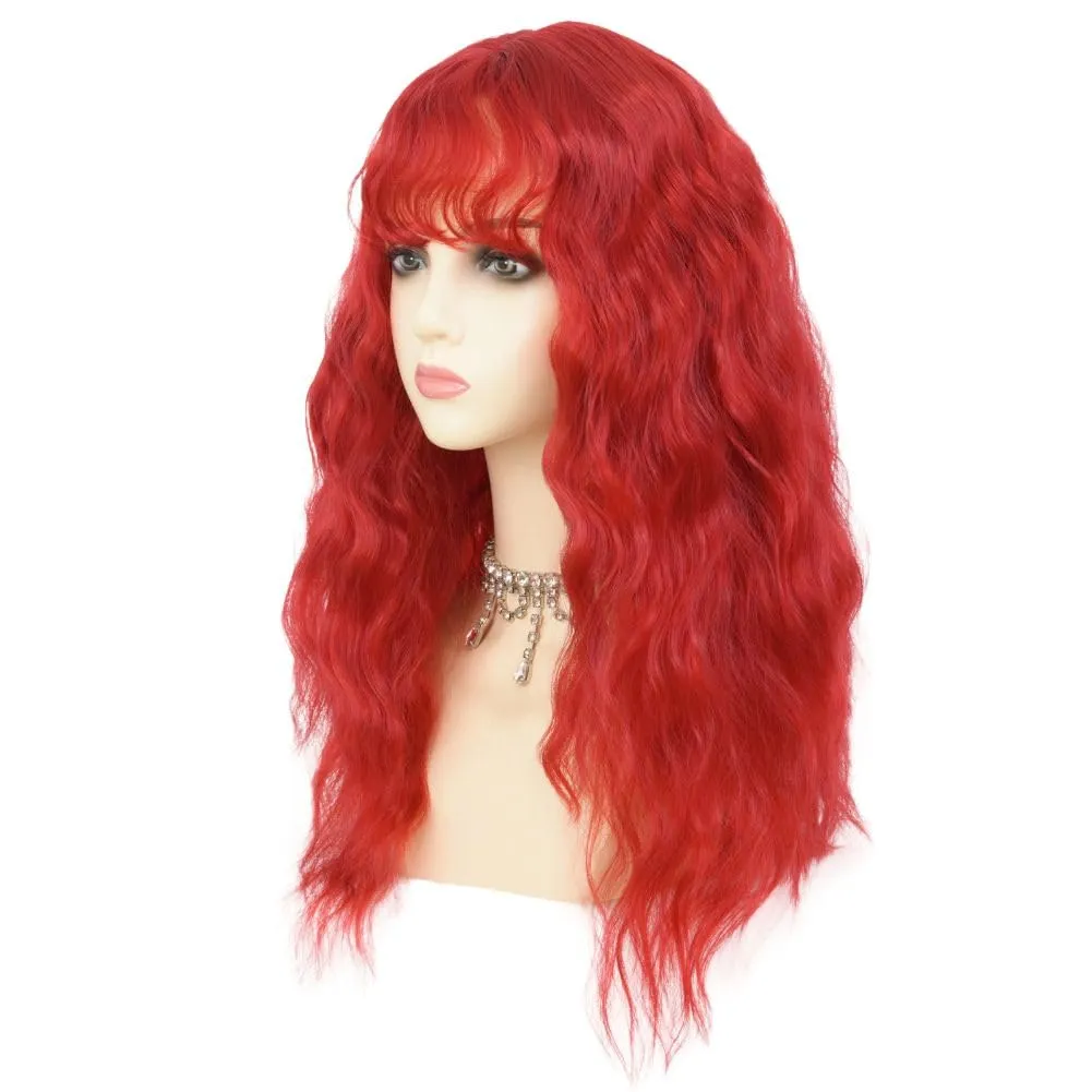 Women Long Red Curly Wavy Wigs with Bangs Natural Looking Wig Heat Resistantant Cosplay Halloween Hair Wigs Daily Use