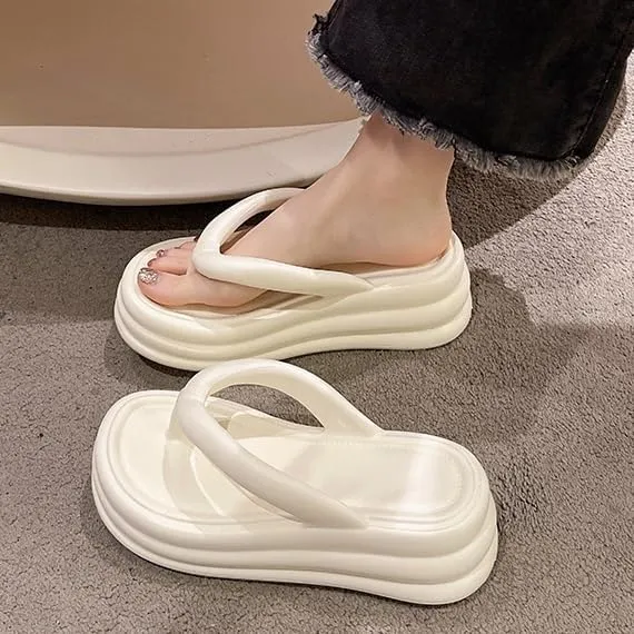 Women Non-Slip Casual Wedges Sandals, Women's Platform Flip Flops, Summer Heeled Slides, Casual Beach Thong Slippers