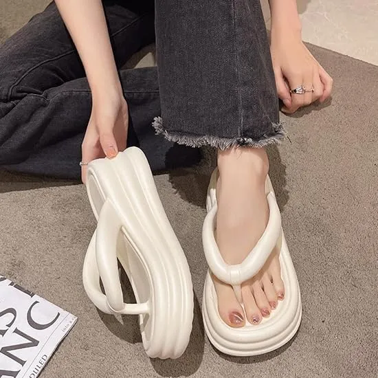 Women Non-Slip Casual Wedges Sandals, Women's Platform Flip Flops, Summer Heeled Slides, Casual Beach Thong Slippers