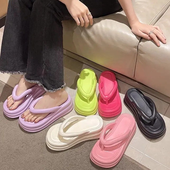 Women Non-Slip Casual Wedges Sandals, Women's Platform Flip Flops, Summer Heeled Slides, Casual Beach Thong Slippers