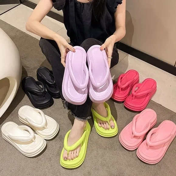 Women Non-Slip Casual Wedges Sandals, Women's Platform Flip Flops, Summer Heeled Slides, Casual Beach Thong Slippers