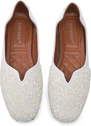 Women Rhinestone Flats Silver,Square Toe Bling Glitter Dressy Casual Bridal Wedding Sparkly Comfortable Shoe