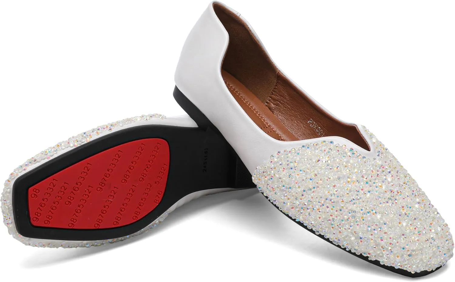 Women Rhinestone Flats Silver,Square Toe Bling Glitter Dressy Casual Bridal Wedding Sparkly Comfortable Shoe
