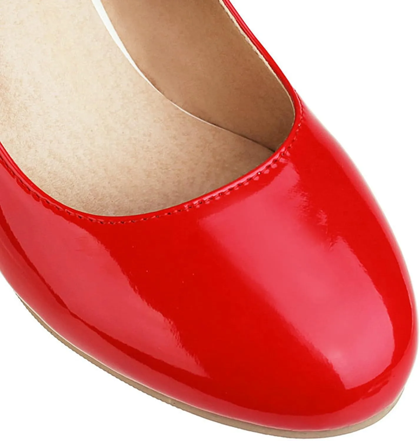 Women Round Toe Mary Jane Pumps Ankle Strap Sweet Bow Patchwork Elegant Chunky High Heel Dress Shoes