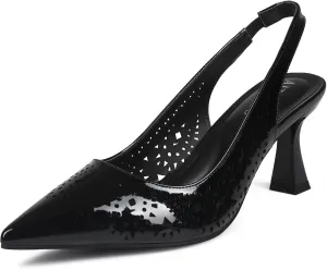 Women' s Closed Kitten Heels, Pointed Toe Bow Pumps Wedding Slingback High Heeled Prom Dress Shoes