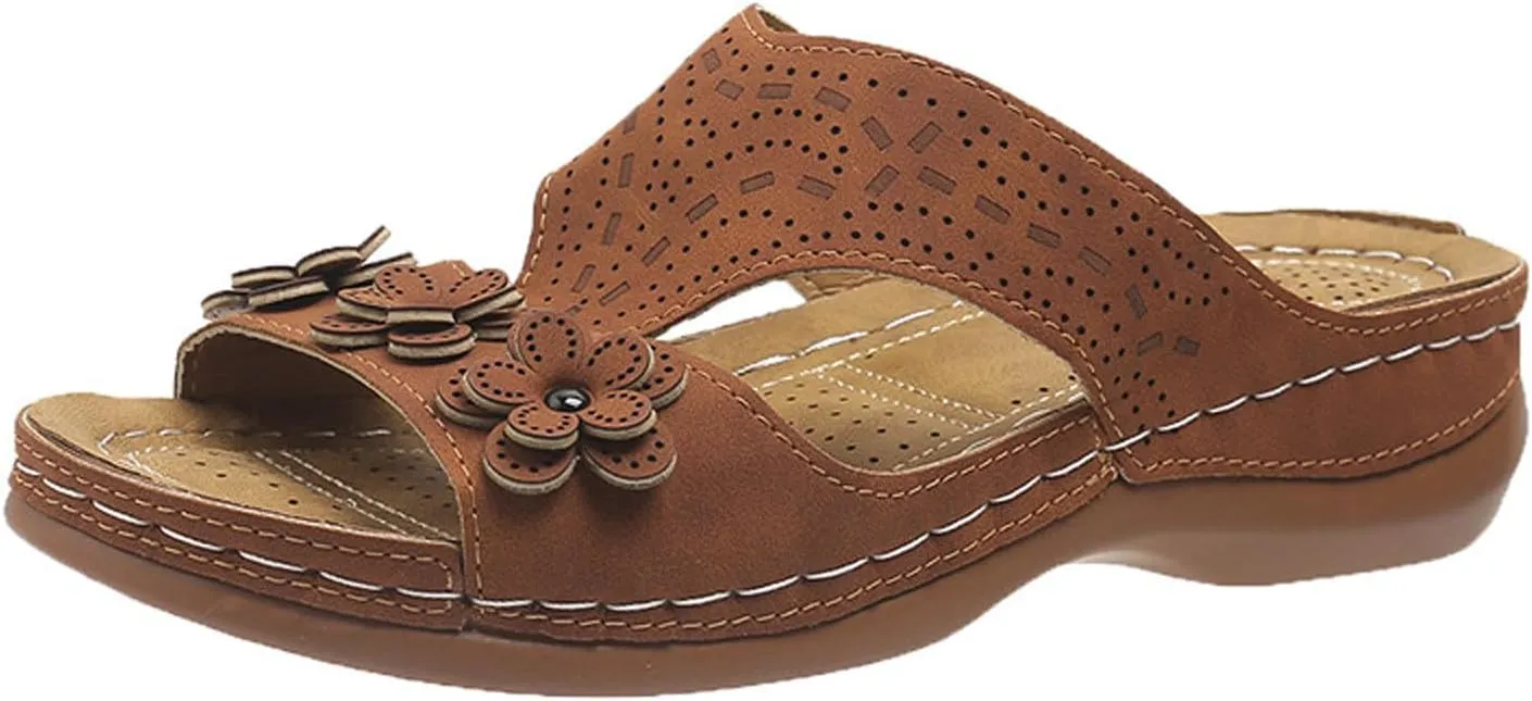 Women Vintage Beach Sandals Arch Support Comfortable Slides Summer Casual Slip on Sandal Dressy Slippers