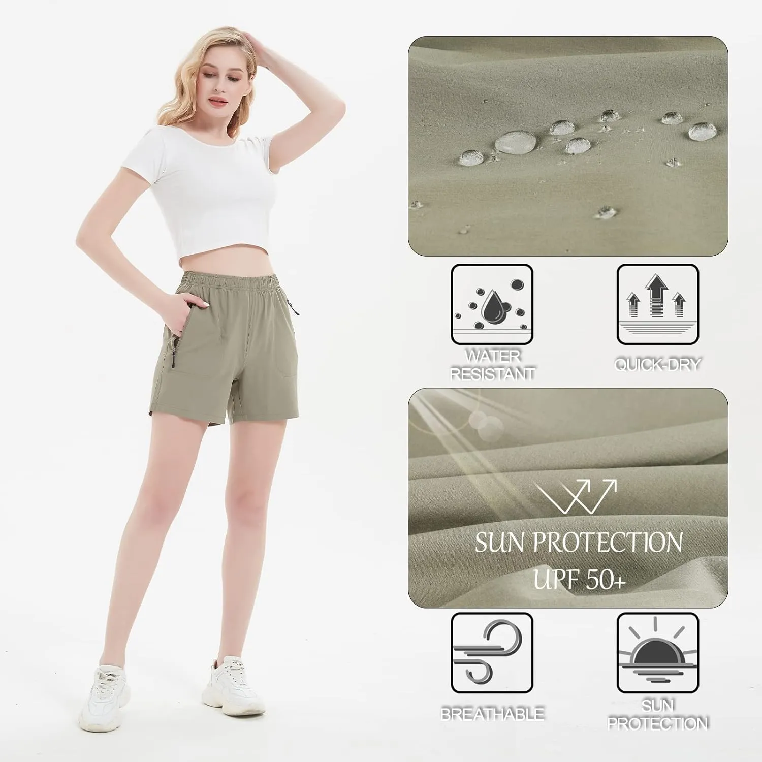 Women's 5" 7" Hiking Cargo Shorts Quick Dry Lightweight Athletic Outdoor Shorts for Workout with Zipper Pockets